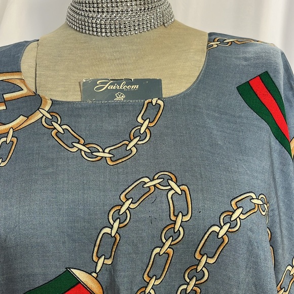 Gucci print fabric, handmade dress ,very large. 48” L x 26” w scoop neck 5” arms - Picture 4 of 5